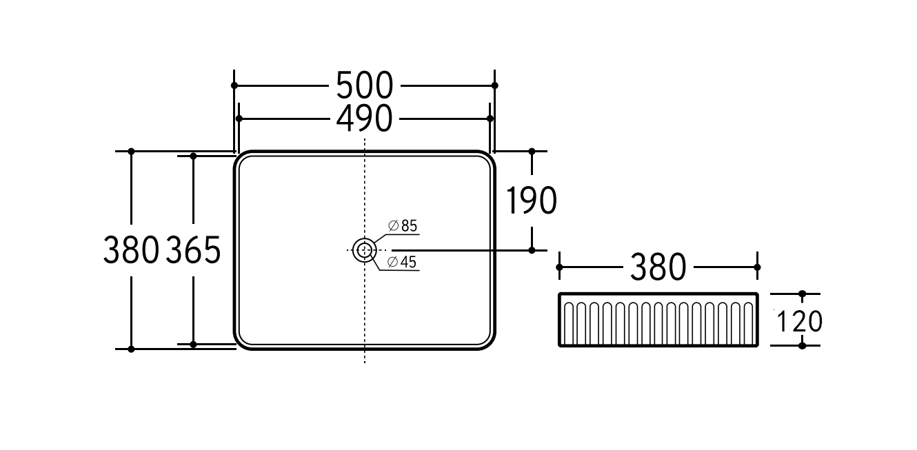 FLUTED RECTANGULAR BASIN | 580X350