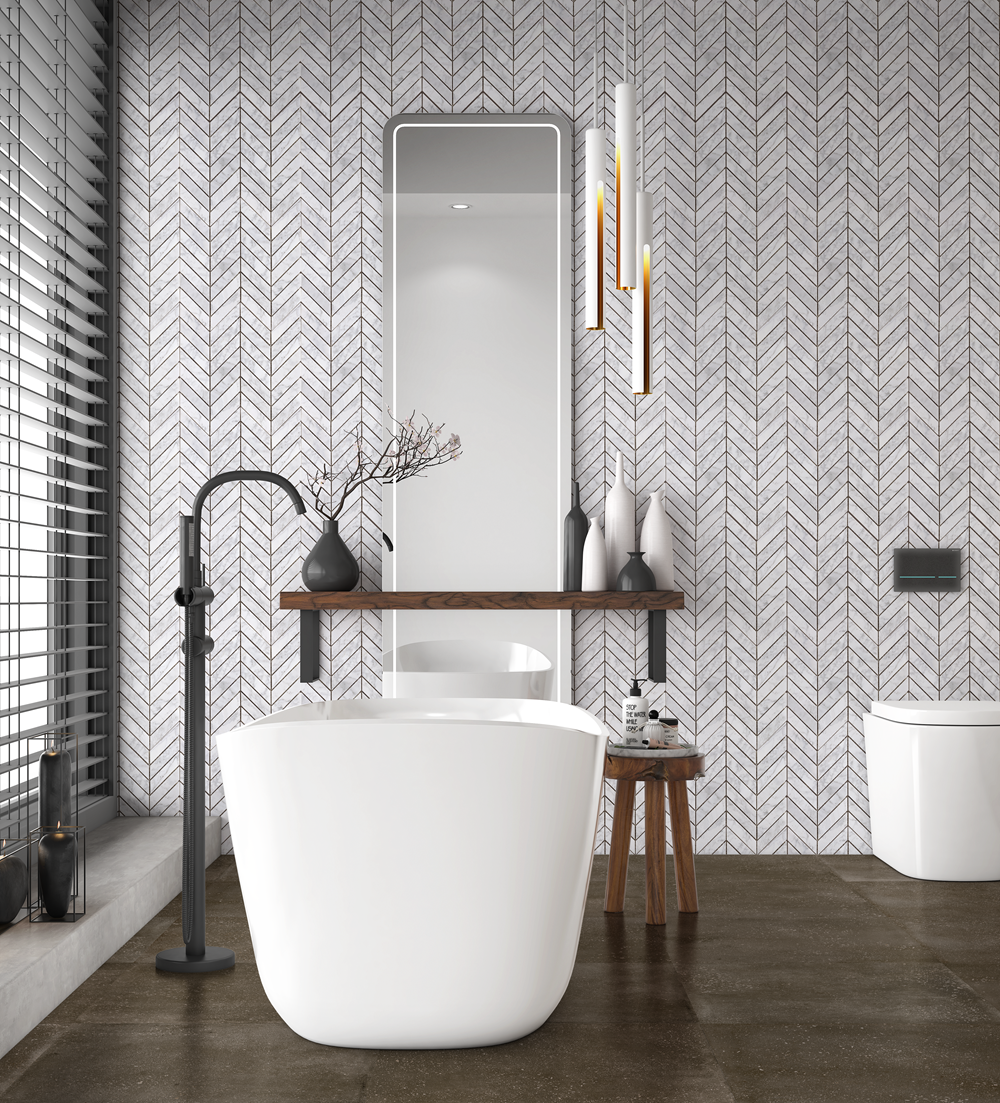 BIANCO CARRARA | CHEVRON MOSAIC SHEET | 245X283MM