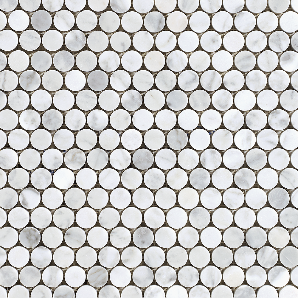 BIANCO CARRARA | MARBLE PENNY ROUND MOSAIC SHEET | 293X315MM